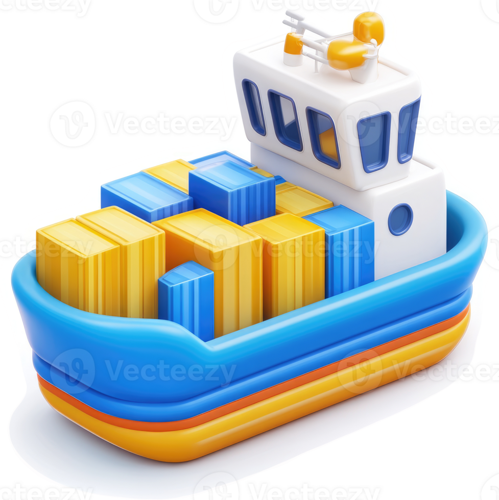 Colorful cargo ship illustration with stacked containers. png