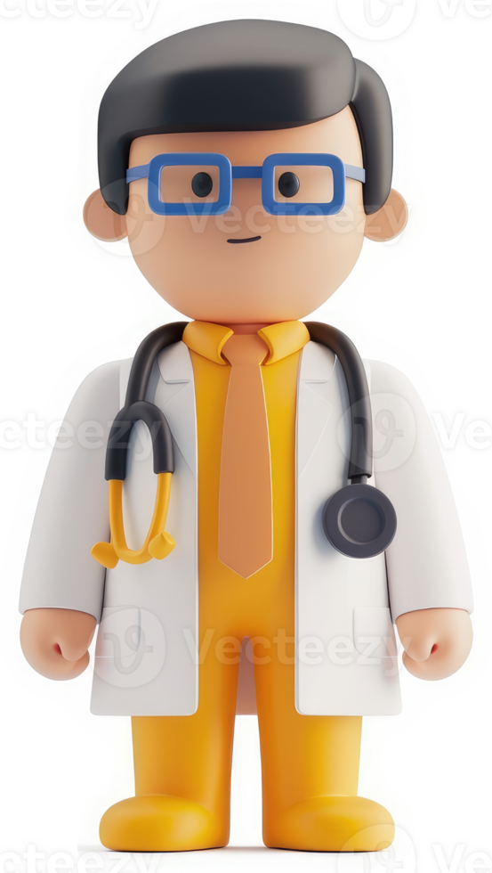 Smiling cartoon doctor in a white coat and yellow pants. png