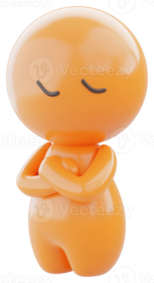 Orange figure with folded arms, serene expression. png