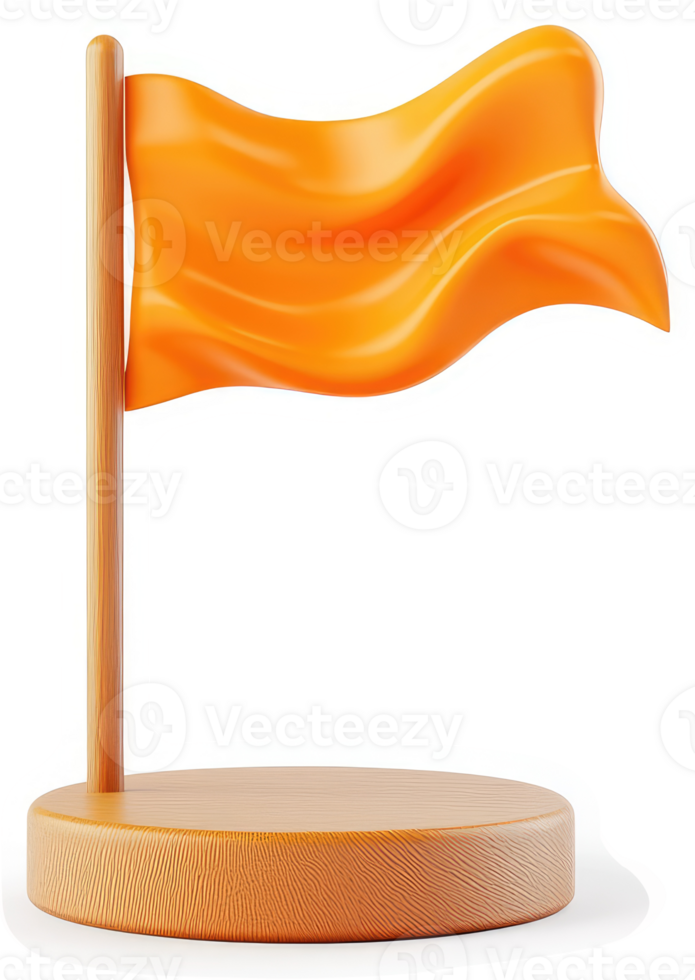 Animated orange flag waving on a light brown flagpole. png