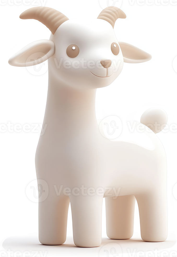 Cute, stylized goat figurine in cream color. png