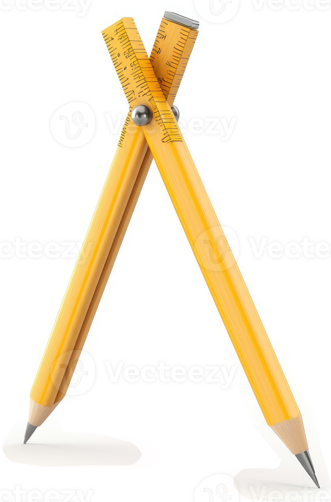 Yellow adjustable compass constructed from pencils. png