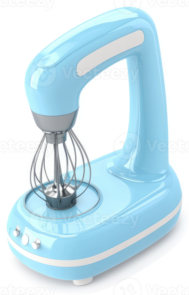 Light-blue retro-style hand mixer appliance. png