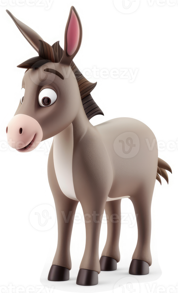 A cheerful cartoon donkey with large eyes. png