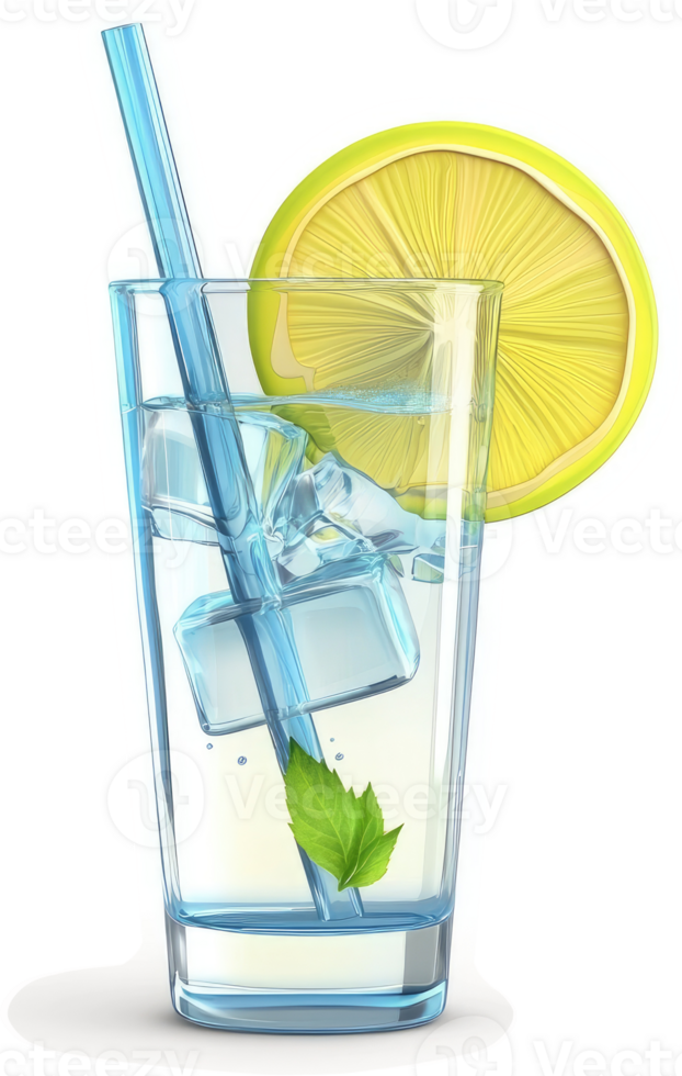 Refreshing beverage with lemon and ice. png