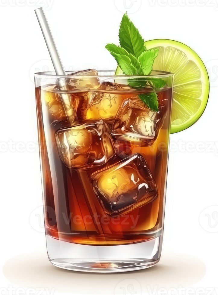 Refreshing iced tea drink garnished with lime and mint. png