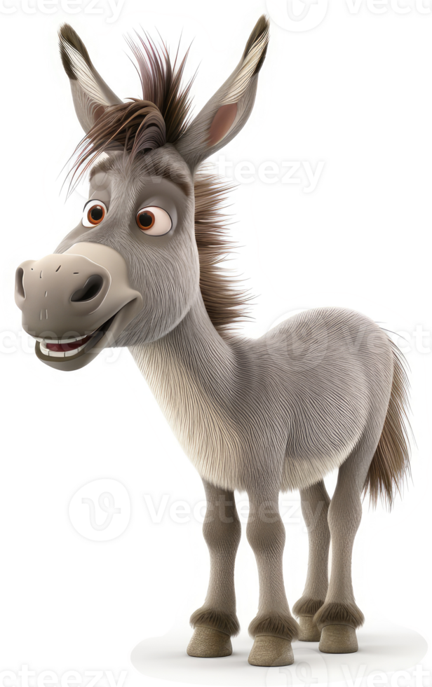 Smiling donkey character in cartoon style. png