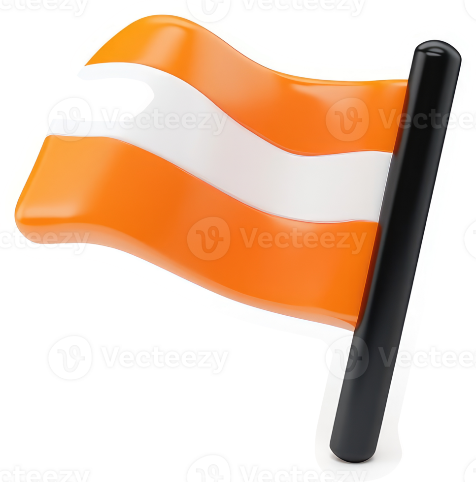 Vibrant orange and white flag design with a black pole. png