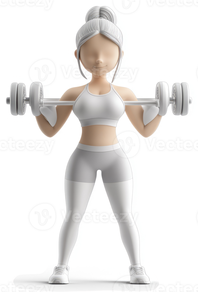 A stylized female figure lifting weights in exercise attire. png