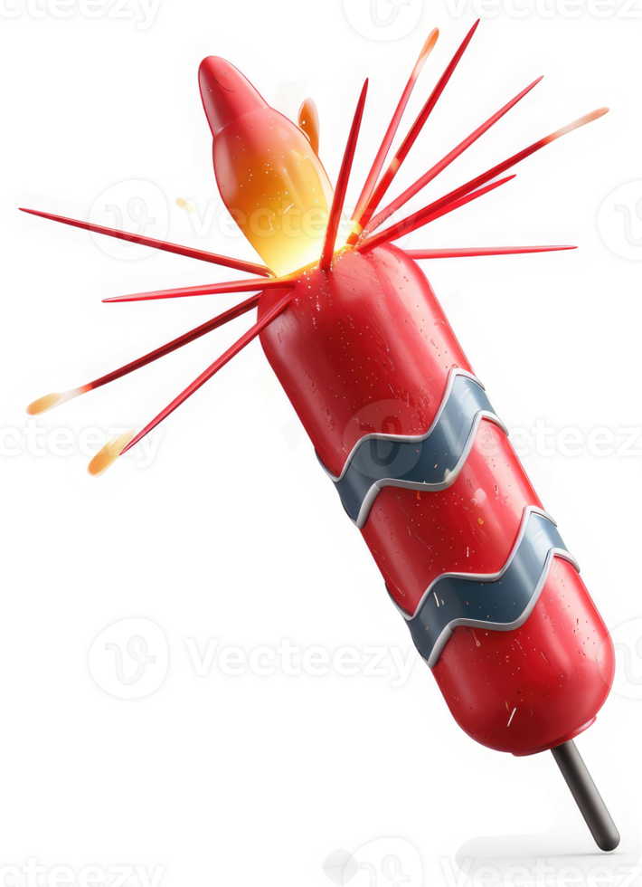 Exploding red birthday candle with firework sparks. png