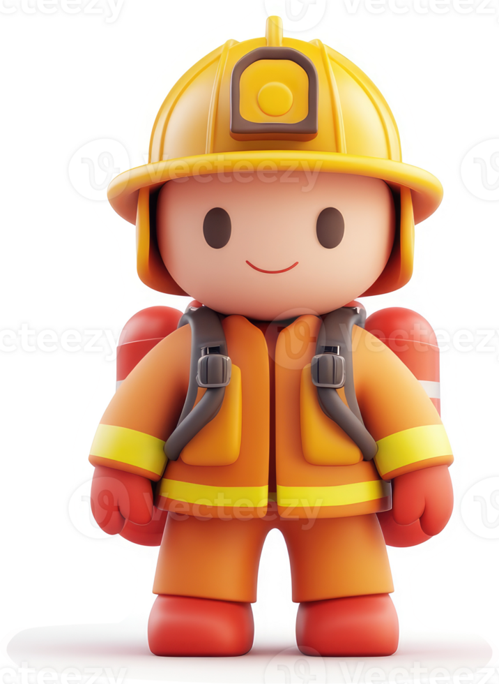 Smiling cartoon firefighter in protective gear. png