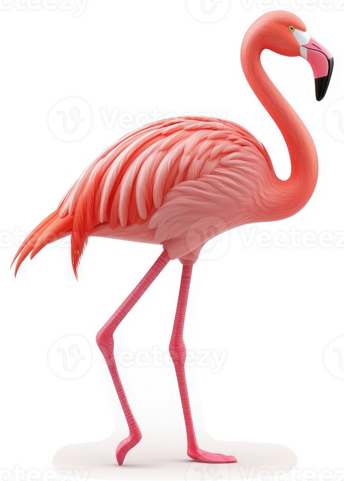 Pink flamingo, gracefully posed, in profile view. png