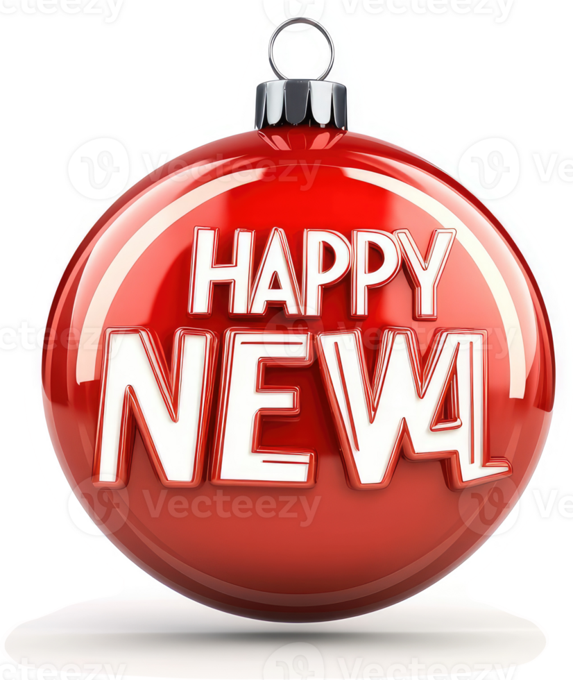 Sparkling red ornament wishing a happy new year. png