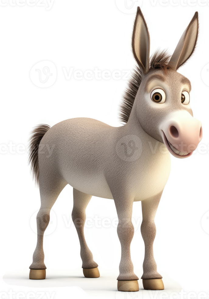 Cartoon donkey character, smiling and alert. png