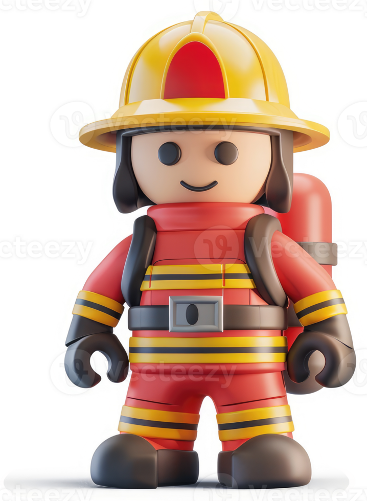 Friendly cartoon firefighter figure in protective gear. png