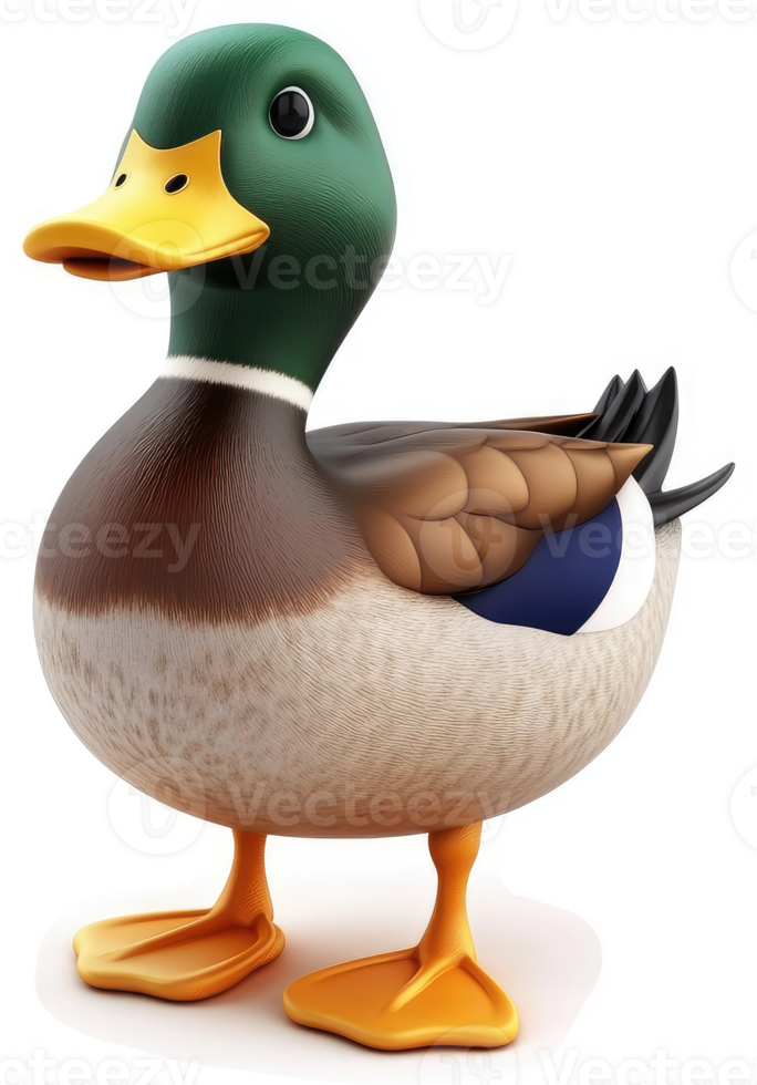 Smiling mallard duck in a vibrant pose. png