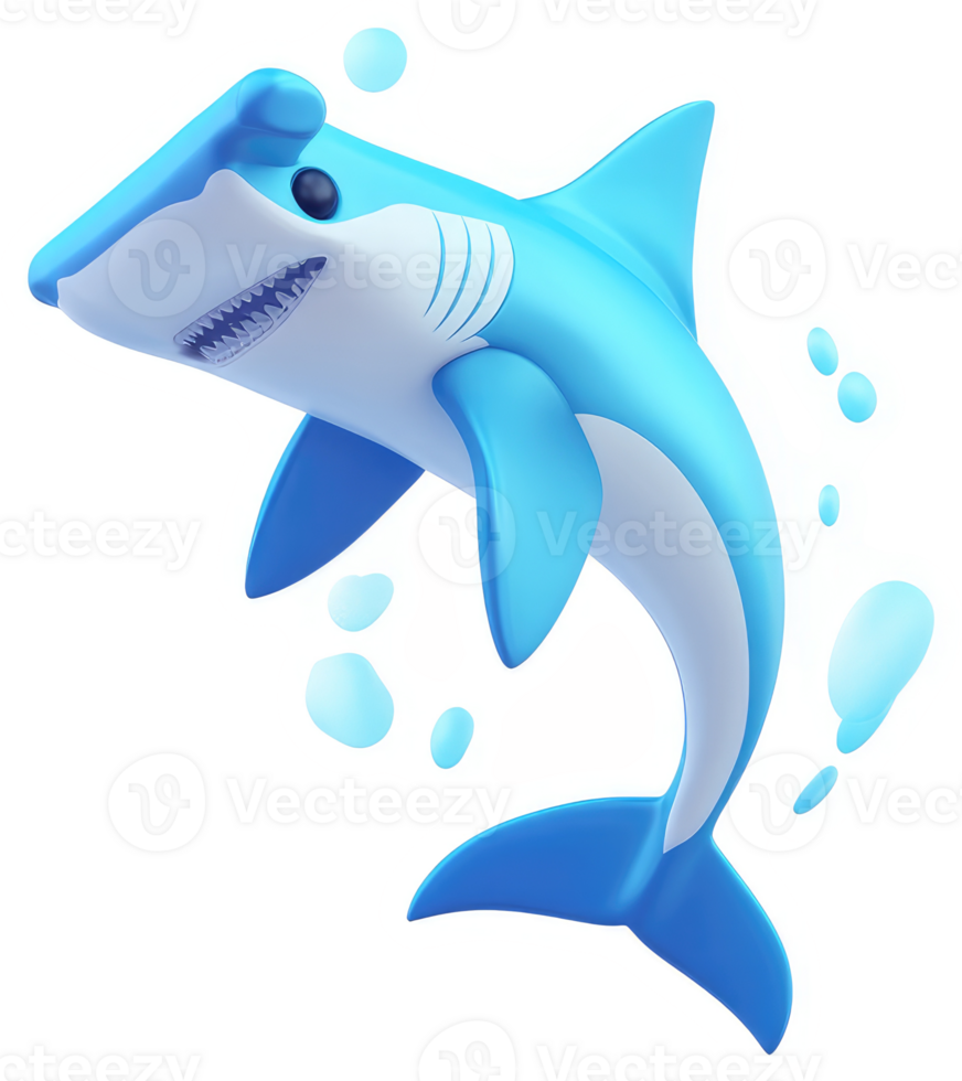 Light-blue hammerhead shark leaping in water. png