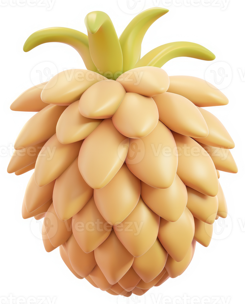 3D rendering of a stylized, pale yellow fruit or flower cone. png