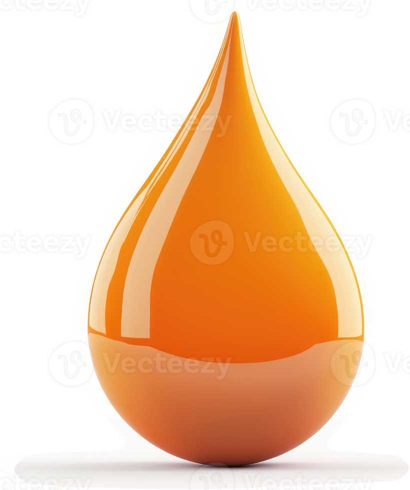 A vibrant orange liquid drop stands out against a white background. png