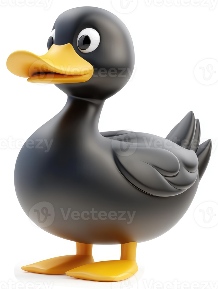 Cartoon black duck with yellow beak and feet. png