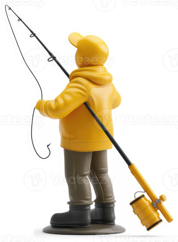 Fishing enthusiast in bright yellow outerwear. png