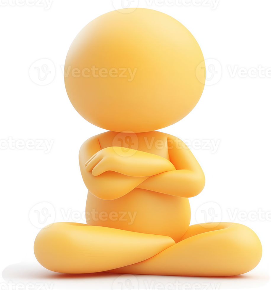 Rendered figure seated with arms crossed. png
