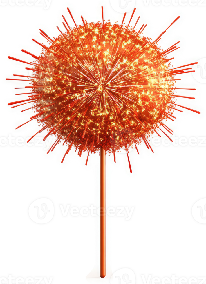 A vibrant, fiery, decorative firework sphere on a stick. png