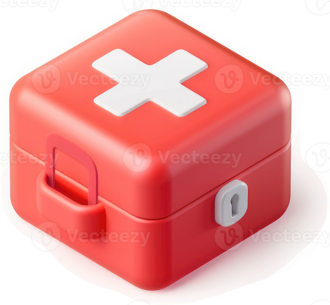 Red first-aid kit icon, digitally rendered. png
