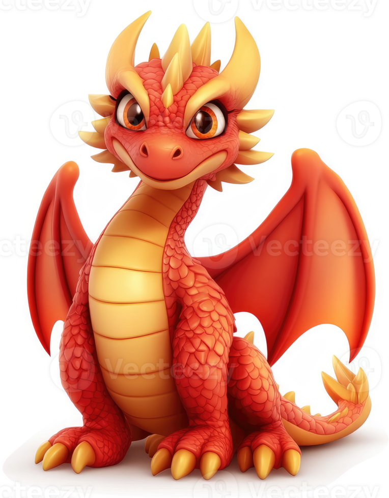 A fiery, cartoon dragon, poised in a friendly stance. png