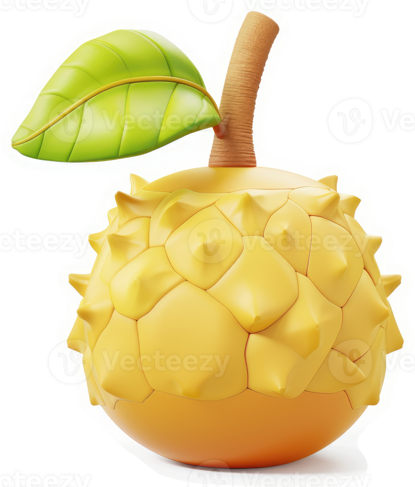 Colorful illustration of a spiky, yellow fruit with a leaf. png