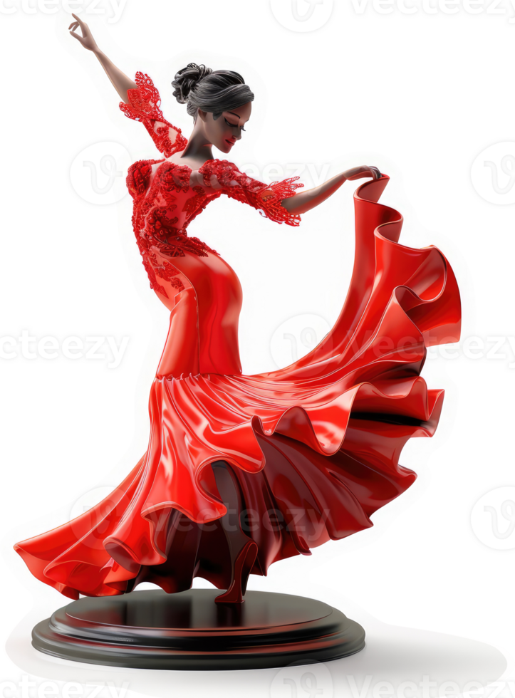 Elegant flamenco dancer figurine in a vibrant red dress. png