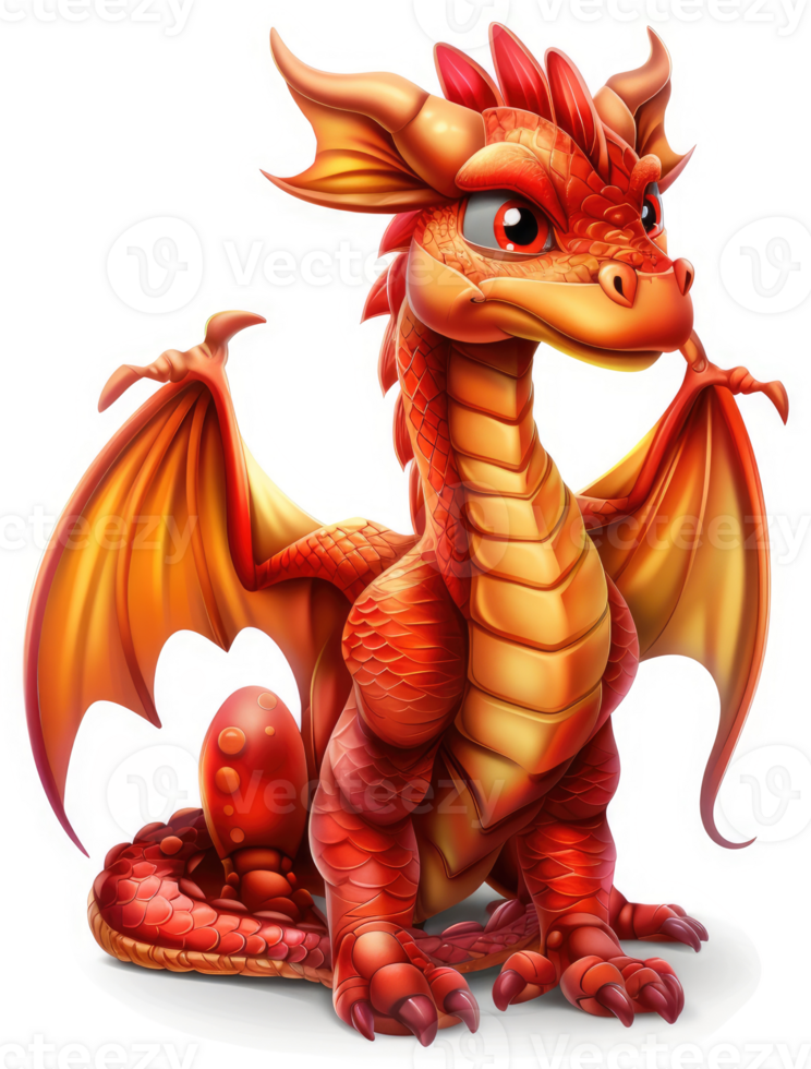 Fiery, cartoon dragon with outstretched wings. png