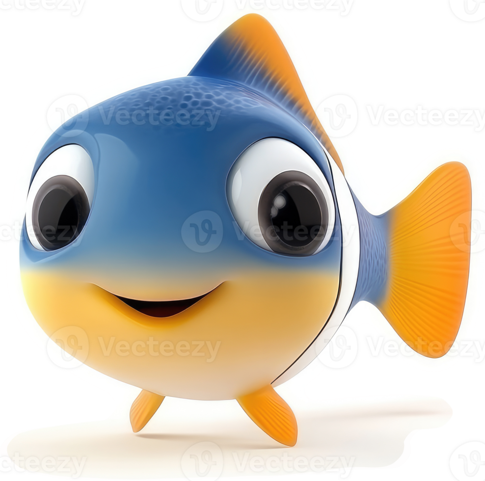 Smiling cartoon fish character in vibrant colors. png