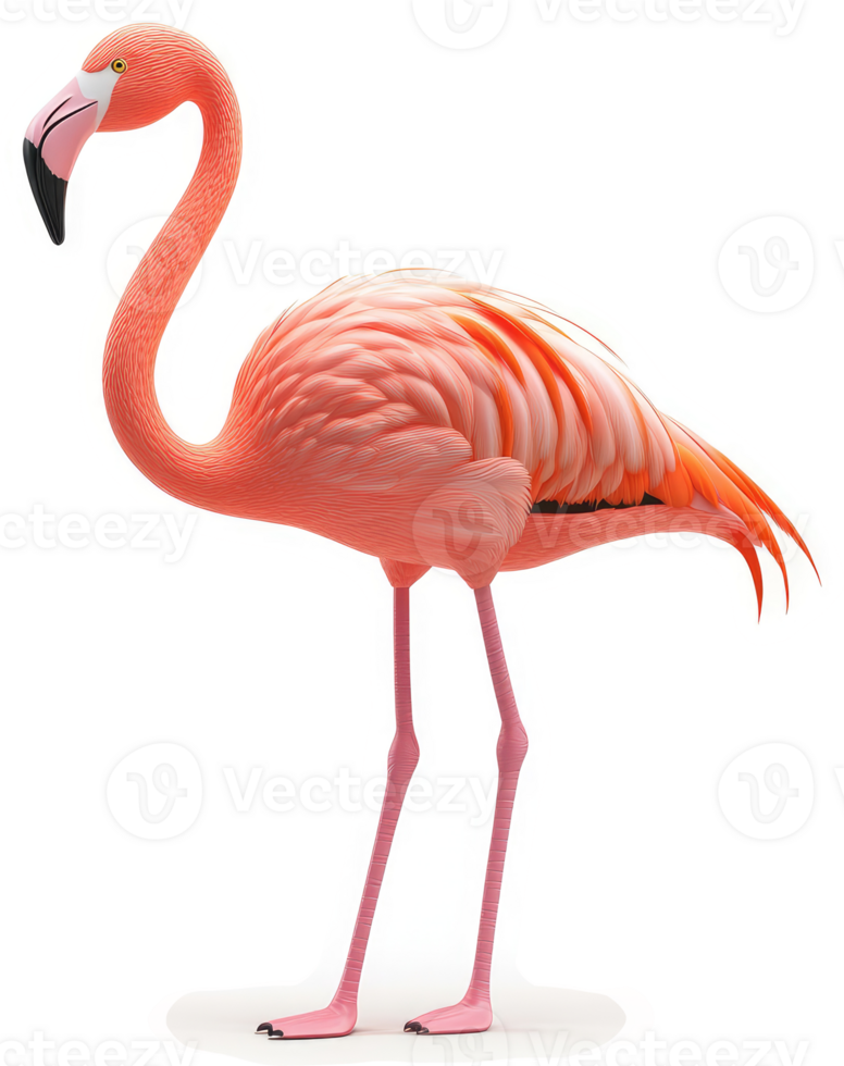 Pink flamingo portrait against a white background. png