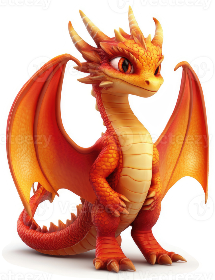 Cute, fiery dragon, standing proudly. png