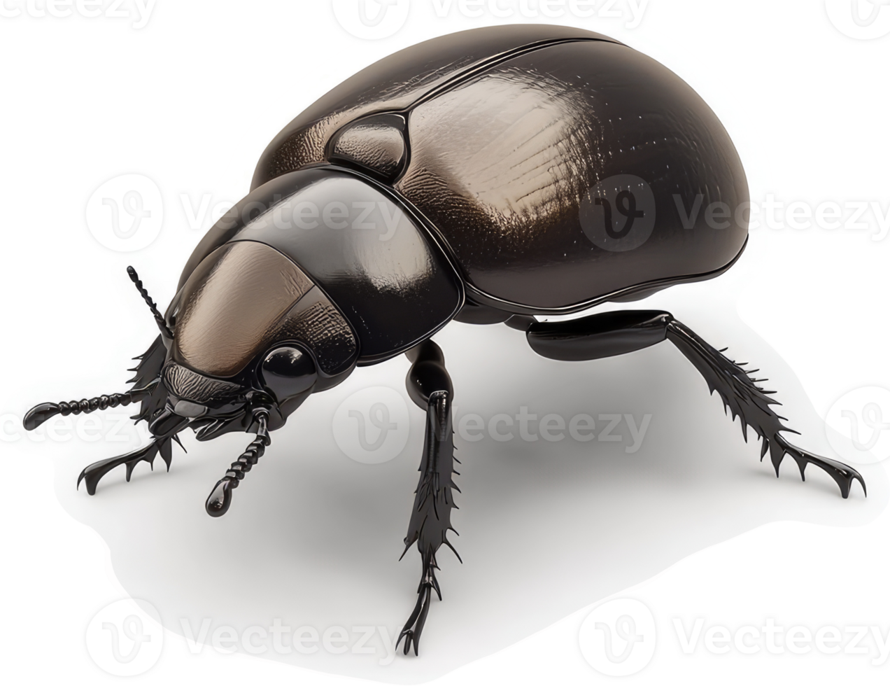Dark, glossy beetle with prominent legs and head. png