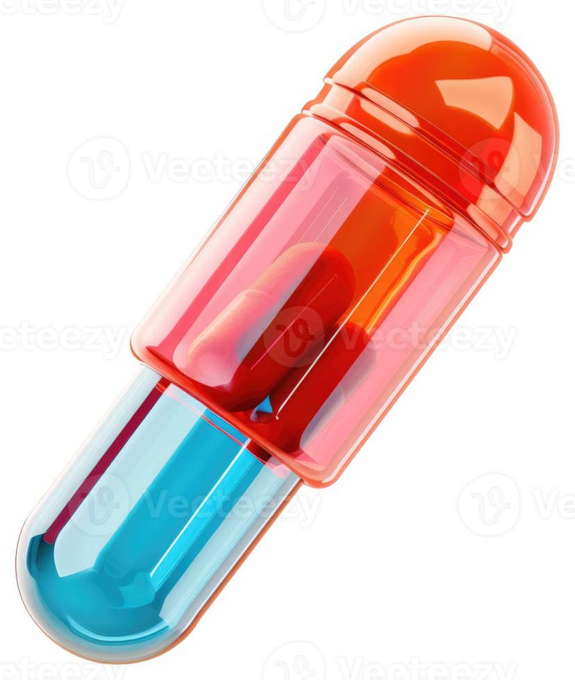 Vibrant, translucent capsule filled with two red pills. png