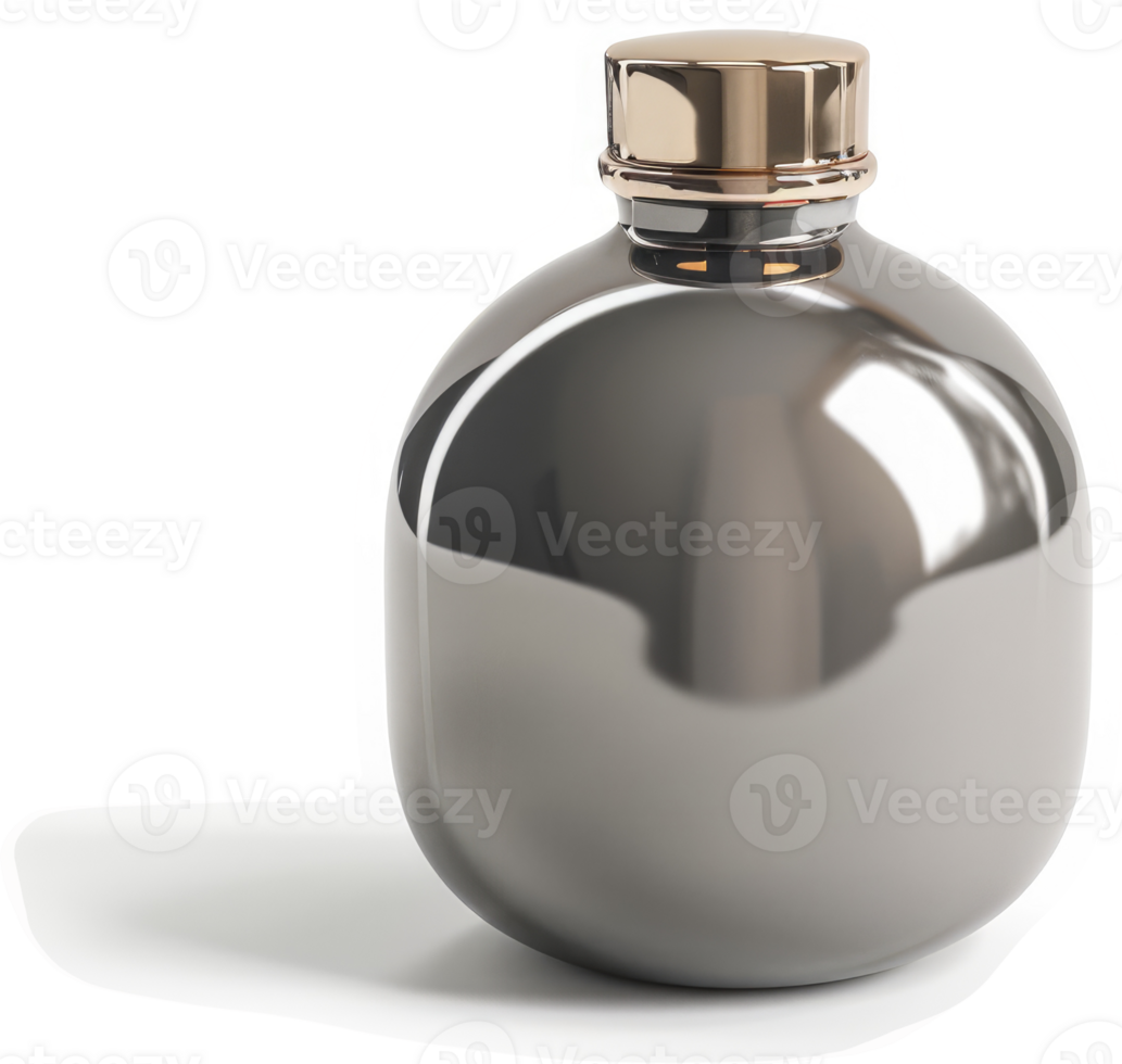 Polished metallic bottle with a gold cap. png