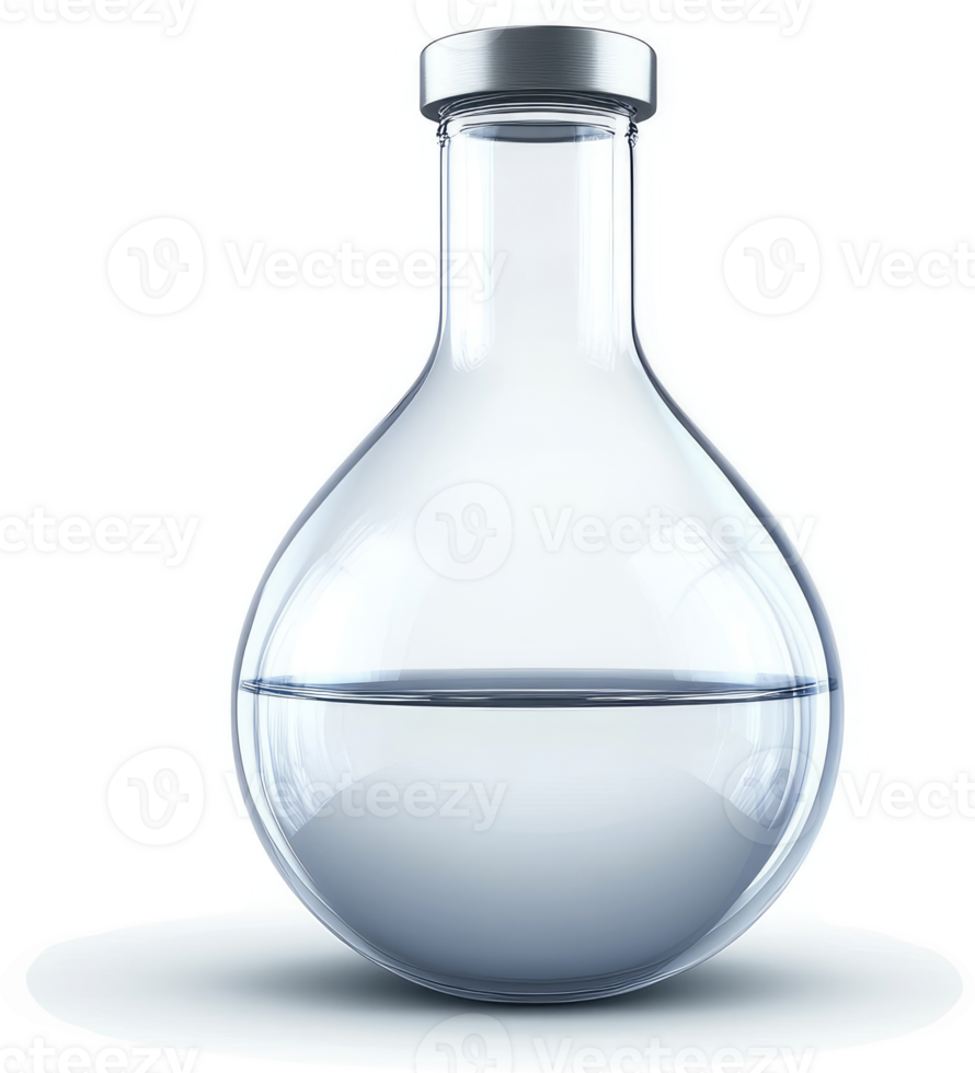 Clear glass flask filled with liquid. png