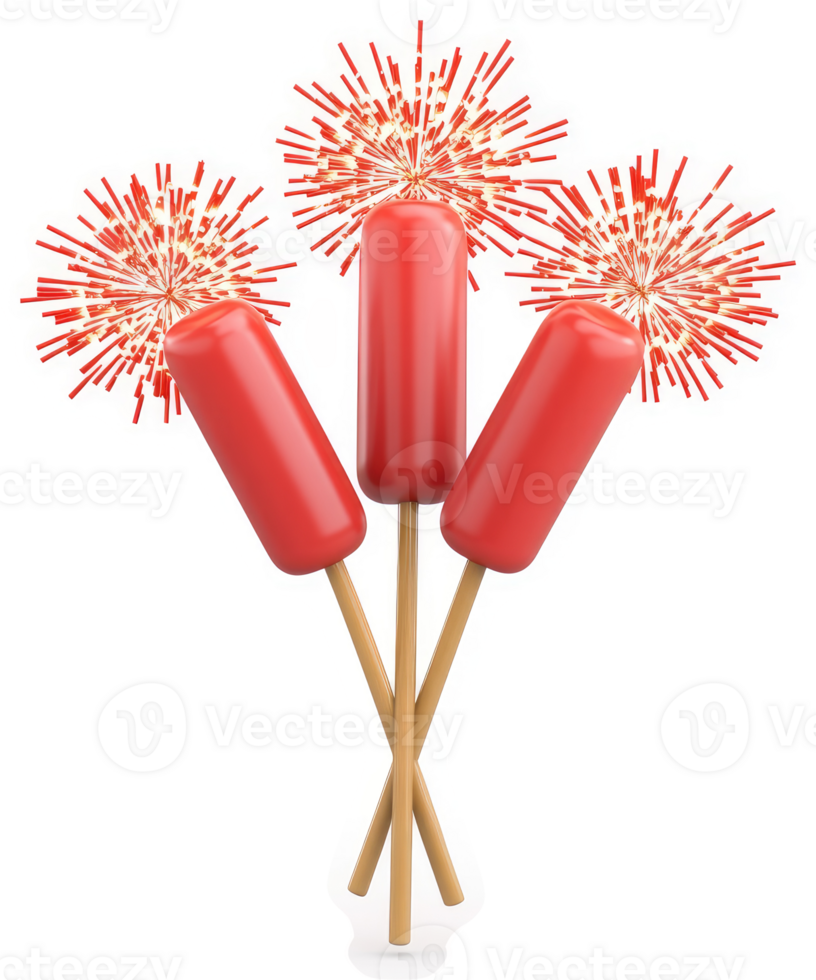 Festive red popsicle-shaped treats burst with celebratory fireworks. png