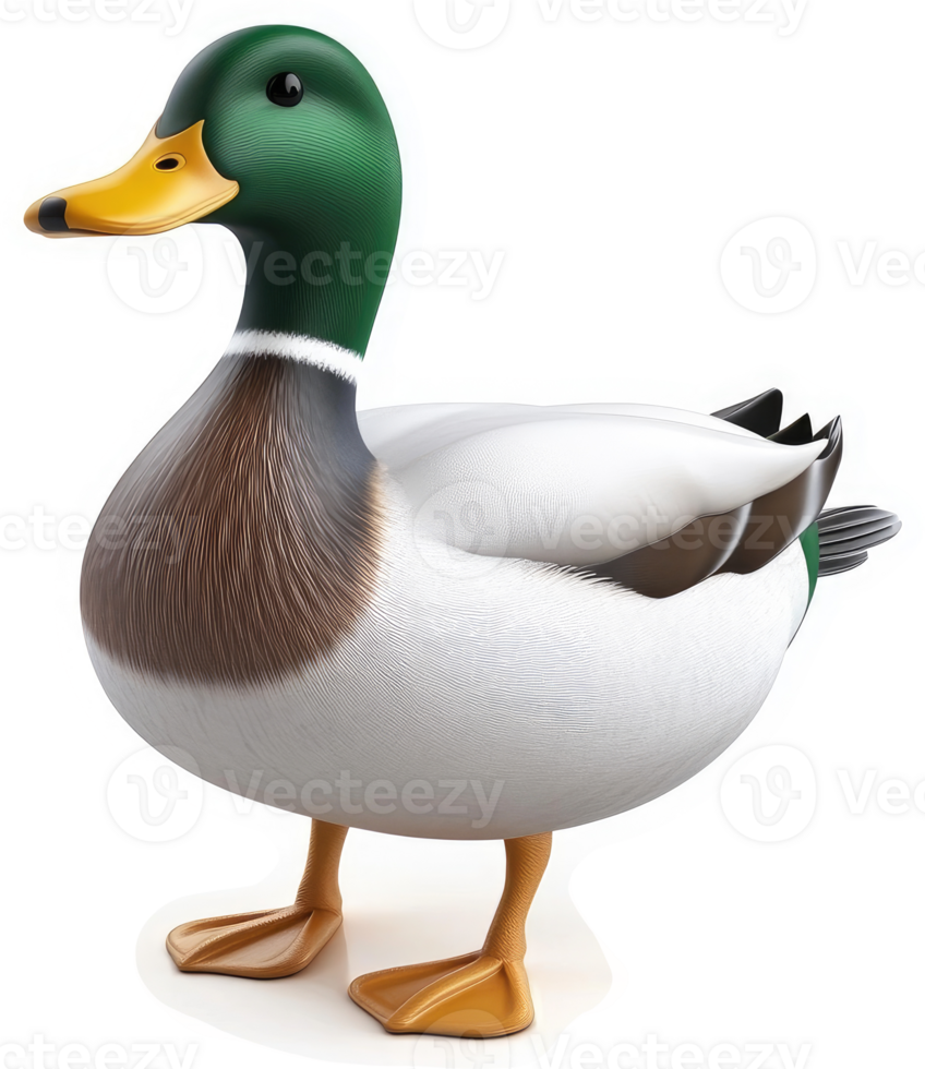 Colorful mallard duck, facing forward, in profile view. png