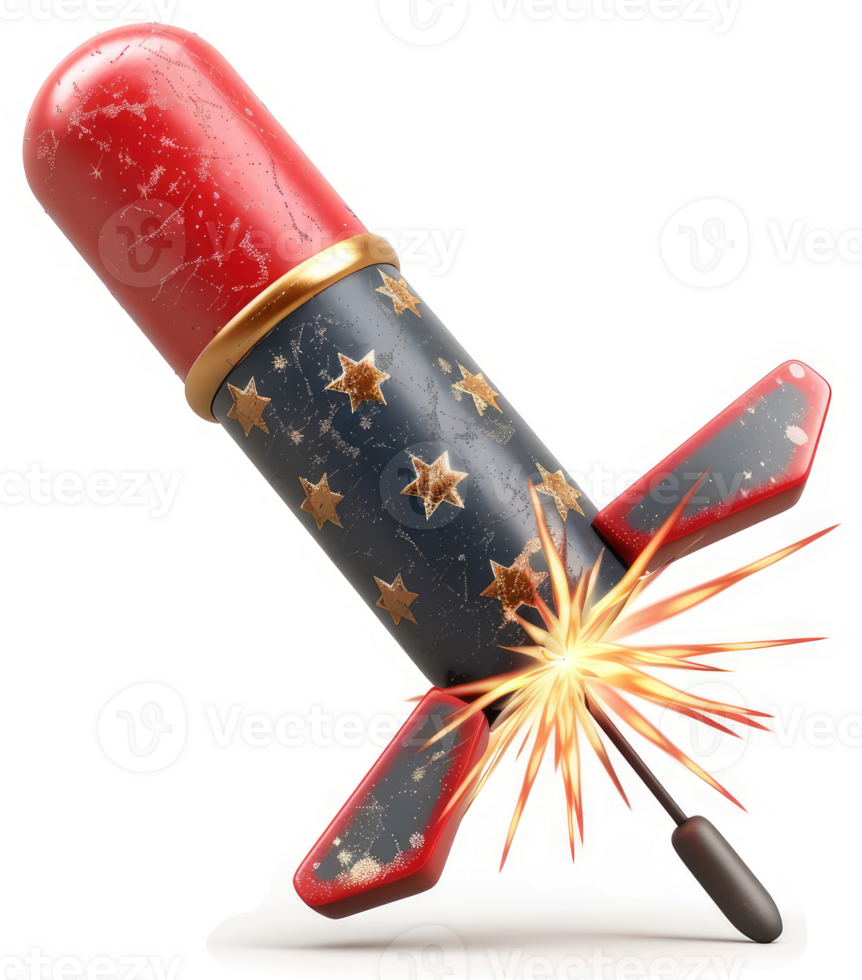 Patriotic firework rocket launching with vibrant sparks. png