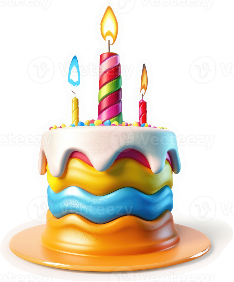 Colorful birthday cake with candles. png