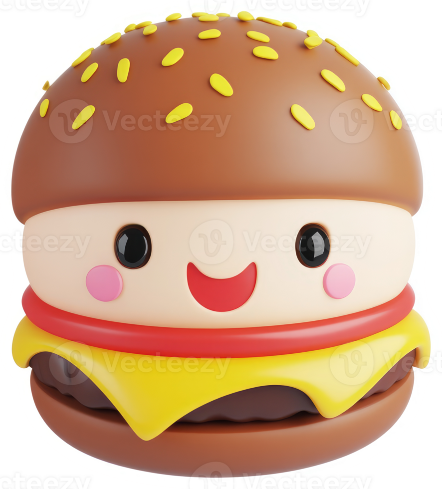 Cute cartoon hamburger with cheerful expression. png