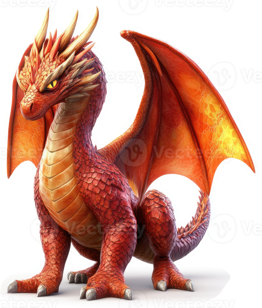 Fiery juvenile dragon poised in profile. png