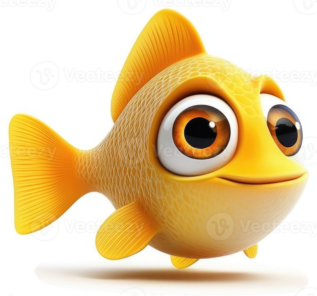 Cartoon goldfish with large expressive eyes. png