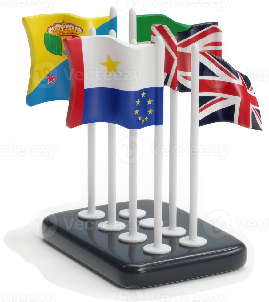 Multiple national flags displayed on a pedestal. png