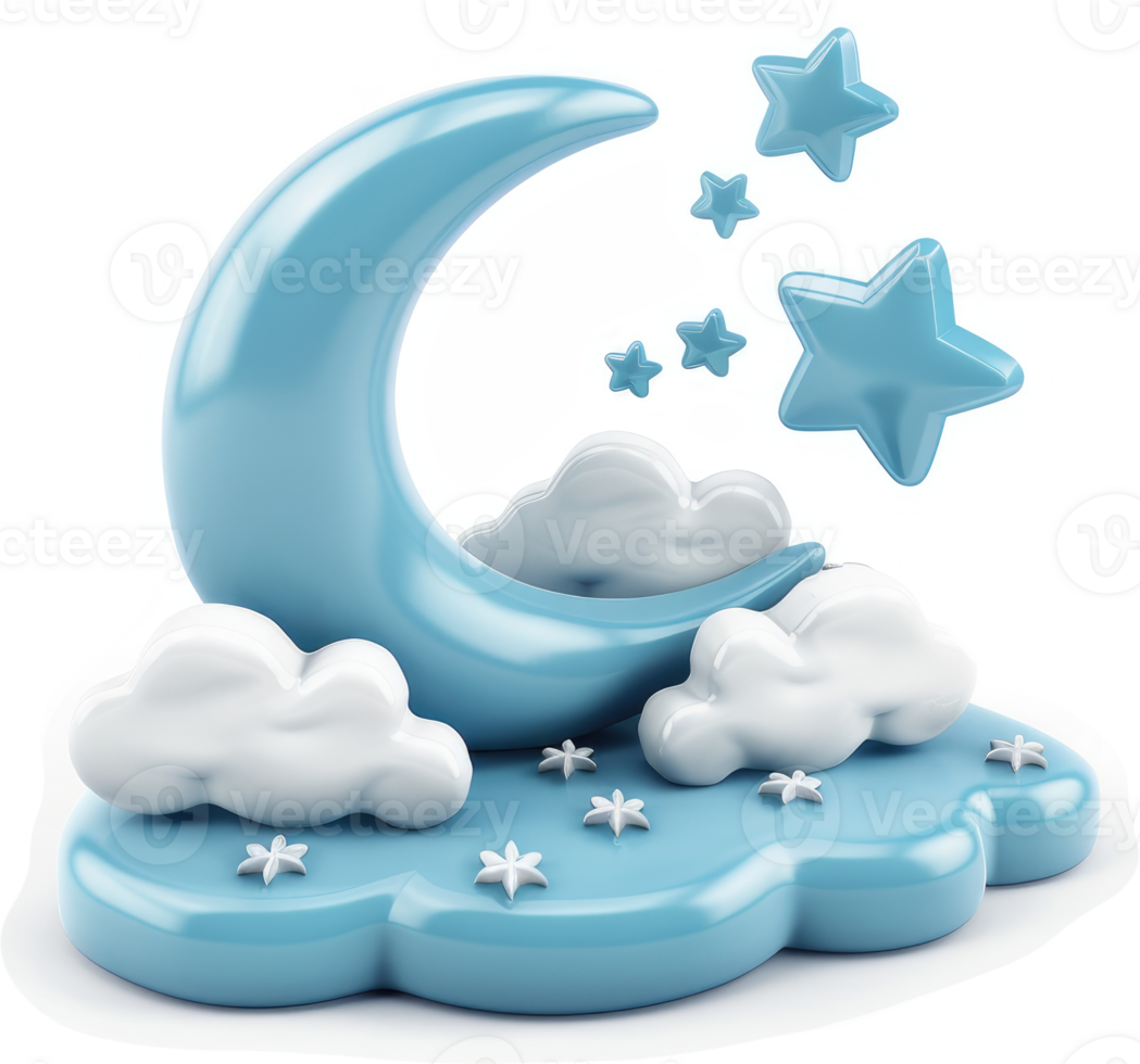 Peaceful night sky scene with moon, stars, and clouds. png