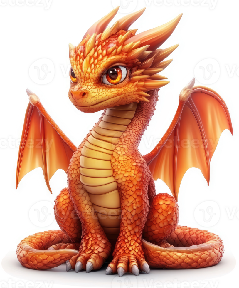 Adorable orange dragon figurine, showcasing fantasy and charm. png