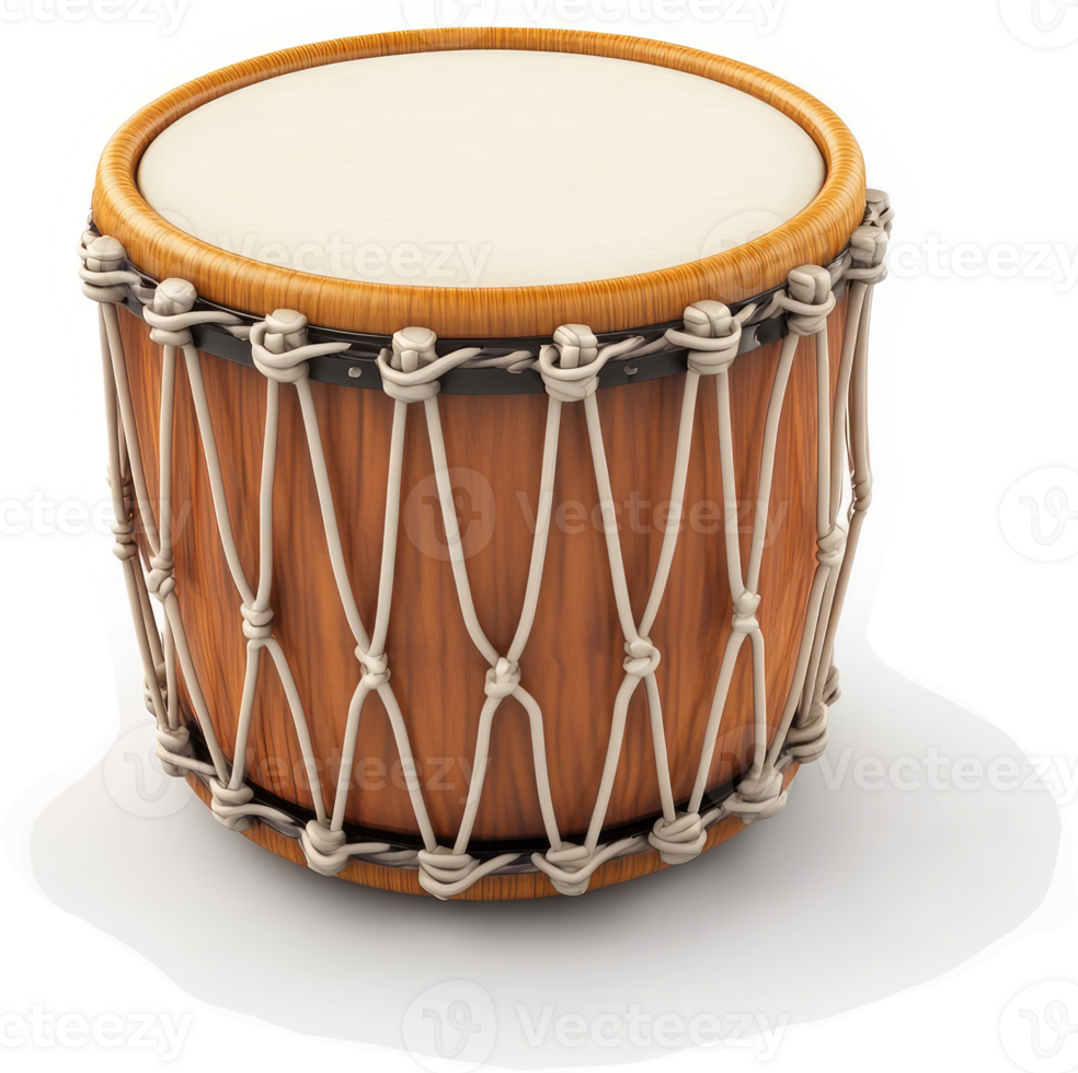 Wooden drum with intricate rope lacing. png